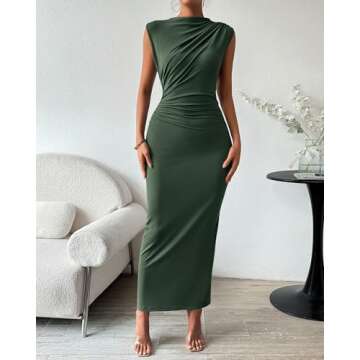 BTFBM Women's Ruched Bodycon Dress Summer Casual Sleeveless Back Slit Elegant Club Evening Party Cocktail Maxi Dresses