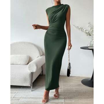 BTFBM Women's Ruched Bodycon Dress Summer Casual Sleeveless Back Slit Elegant Club Evening Party Cocktail Maxi Dresses