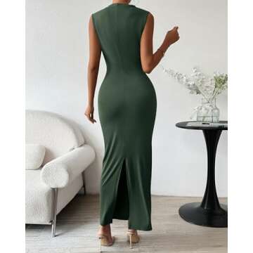 BTFBM Women's Ruched Bodycon Dress Summer Casual Sleeveless Back Slit Elegant Club Evening Party Cocktail Maxi Dresses