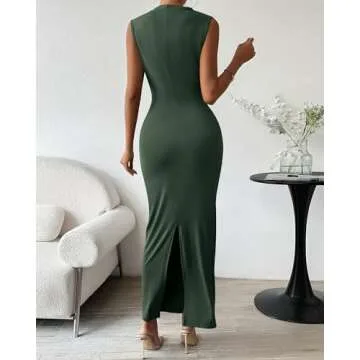 BTFBM Women's Ruched Bodycon Dress Summer Casual Sleeveless Back Slit Elegant Club Evening Party Cocktail Maxi Dresses