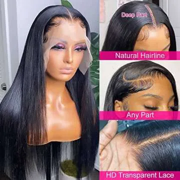 mengkai 13X6 Straight Lace Front Wigs Human Hair Pre Plucked with Baby Hair 13x6 HD Transparent Lace...
