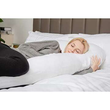 QUEEN ROSE Pregnancy Pillow -Maternity Body Pillow U Shaped,Support Back/Neck/Head with Cooling Cover (55in, White)