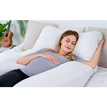 QUEEN ROSE Pregnancy Pillow -Maternity Body Pillow U Shaped,Support Back/Neck/Head with Cooling Cover (55in, White)