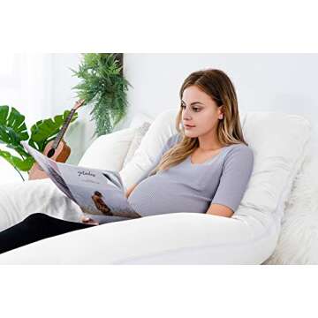 QUEEN ROSE Pregnancy Pillow -Maternity Body Pillow U Shaped,Support Back/Neck/Head with Cooling Cover (55in, White)