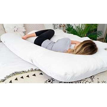 QUEEN ROSE Pregnancy Pillow -Maternity Body Pillow U Shaped,Support Back/Neck/Head with Cooling Cover (55in, White)