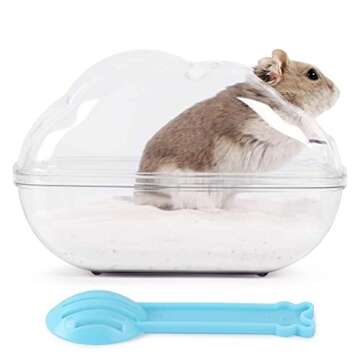 BUCATSTATE Hamster Sand Bath Container Large Hamster Toilet with Scoop Set Dust Bust Accessories for Small Animals (Transparent, Medium)