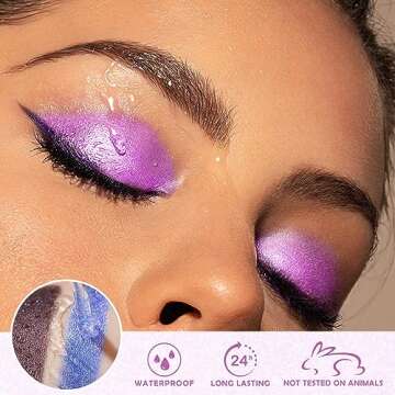 Hotiary Shimmer Glitter Liquid Eyeshadow Metallic Pigments Makeup Metals Gloss for Eyes Eyeliners Sparkling Eye Shadow Set Gift Shiny Pen Eyeliner Kit (Multichrome Purple)