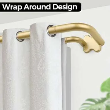 Gold Double Curtain Rods, USFOOK Blackout Wrap Around Curtain Rods for Windows 32 to 58 Inch, 6/8 Inch Room Darkening Curtain Rod, Decorative Rods for Home