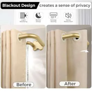 Gold Double Curtain Rods, USFOOK Blackout Wrap Around Curtain Rods for Windows 32 to 58 Inch, 6/8 Inch Room Darkening Curtain Rod, Decorative Rods for Home