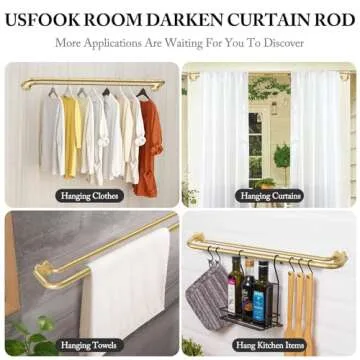 Gold Double Curtain Rods, USFOOK Blackout Wrap Around Curtain Rods for Windows 32 to 58 Inch, 6/8 Inch Room Darkening Curtain Rod, Decorative Rods for Home