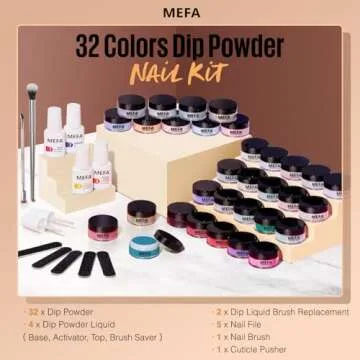 MEFA Dip Powder Nail Kit Pink Blue Purple White Black Red 32 Multi-Colors Dipping Powder with Base Top Coat Activator Brush Saver Liquid Set, Classic All Seasons Tones French Nail Art Manicure Salon