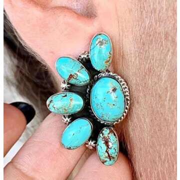 Western Earrings Boho Turquoise Oval Drop Dangle Earrings for Women Beaded Western Flower Teardrop E...
