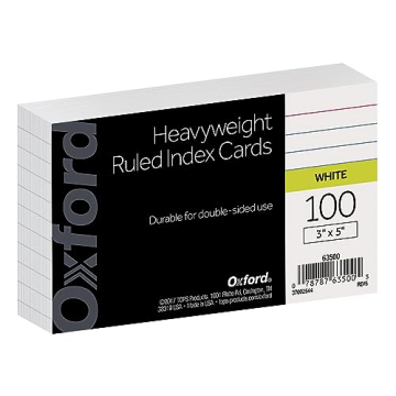 Oxford Heavyweight Ruled Index Cards - 3" x 5", 100 White Cards