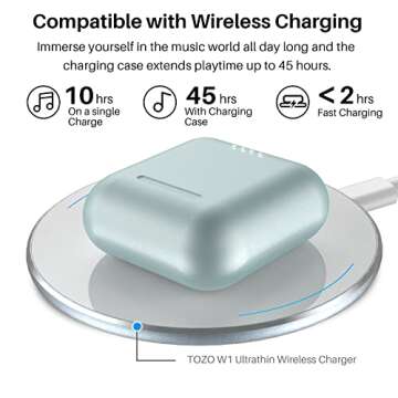 TOZO T6 True Wireless Earbuds Bluetooth 5.3 Headphones Touch Control with Wireless Charging Case IPX8 Waterproof Stereo Earphones in-Ear Built-in Mic Headset Premium Deep Bass 32 EQs via APP