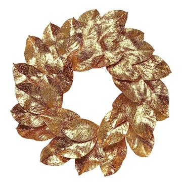 24" Christmas Wreath, Gold Glitter Handcrafted Sparkling Decor, Elegant Festive Accent for Home & Ev...