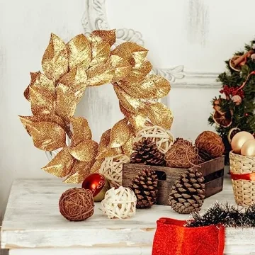 24" Gold Glitter Christmas Wreath for Elegant Holiday Decor