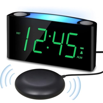 Extra Loud Vibrating Alarm Clock with Bed Shaker for Heavy Sleeper Deaf Hard of Hearing, Large LED D...