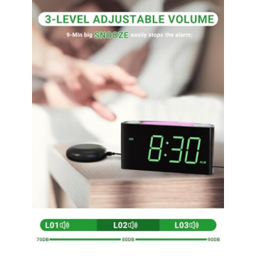Extra Loud Vibrating Alarm Clock with Bed Shaker for Heavy Sleeper Deaf Hard of Hearing, Large LED Display Digital Clock for Bedroom,Dimmer,Night Light,USB Phone Charger,Battery Backup,Senior Teen Kid