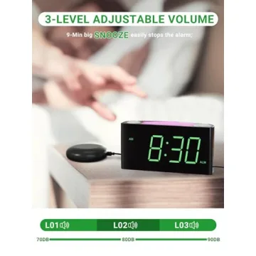 Extra Loud Vibrating Alarm Clock with Bed Shaker for Heavy Sleeper Deaf Hard of Hearing, Large LED Display Digital Clock for Bedroom,Dimmer,Night Light,USB Phone Charger,Battery Backup,Senior Teen Kid
