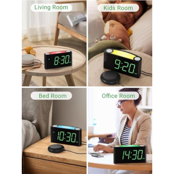 Extra Loud Vibrating Alarm Clock with Bed Shaker for Heavy Sleeper Deaf Hard of Hearing, Large LED Display Digital Clock for Bedroom,Dimmer,Night Light,USB Phone Charger,Battery Backup,Senior Teen Kid