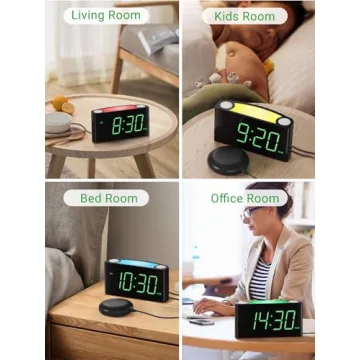 Extra Loud Vibrating Alarm Clock with Bed Shaker for Heavy Sleeper Deaf Hard of Hearing, Large LED Display Digital Clock for Bedroom,Dimmer,Night Light,USB Phone Charger,Battery Backup,Senior Teen Kid