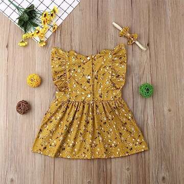 VISGOGO Kids Baby Girls Sister Matching Clothes Floral Romper Dress Headband Outfits Set (Dress, 5-6 Years)