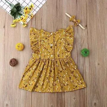 VISGOGO Kids Baby Girls Sister Matching Clothes Floral Romper Dress Headband Outfits Set (Dress, 5-6 Years)