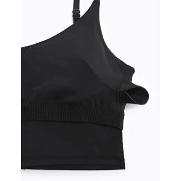CRZ YOGA Womens Butterluxe Adjustable Spaghetti Strap Longline Sports Bra - V Neck Padded Crop Tank Top with Built in Bra Black Large