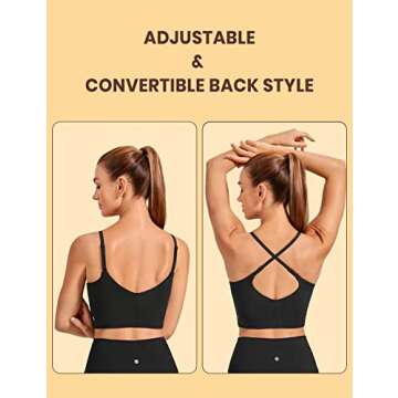 CRZ YOGA Womens Butterluxe Adjustable Spaghetti Strap Longline Sports Bra - V Neck Padded Crop Tank Top with Built in Bra Black Large