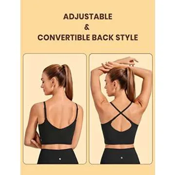 CRZ YOGA Womens Butterluxe Adjustable Spaghetti Strap Longline Sports Bra - V Neck Padded Crop Tank Top with Built in Bra Black Large