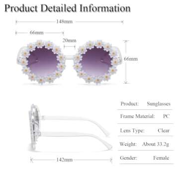Round Flower Sunglasses for Women Flower Shaped Cute Glasses UV 400 Protection Daisy glasses for Holiday beach
