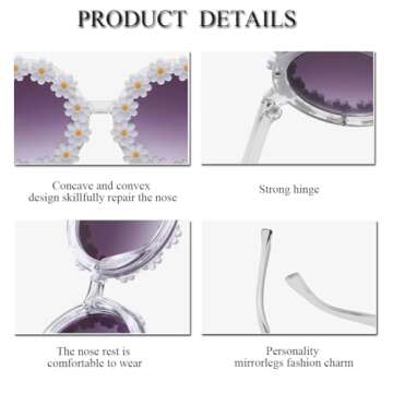 Round Flower Sunglasses for Women Flower Shaped Cute Glasses UV 400 Protection Daisy glasses for Holiday beach