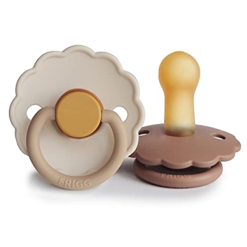 FRIGG Daisy Natural Rubber Baby Pacifier | Made in Denmark | BPA-Free (Chamomile/Peach Bronze, 6-18 ...