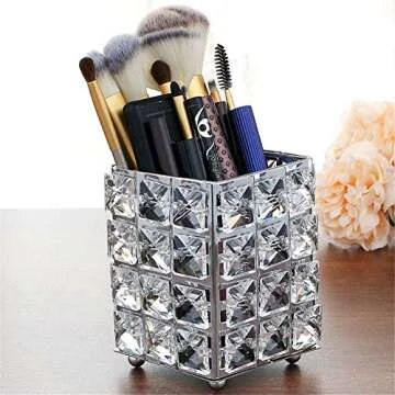 Miaowater Makeup Brush Holder Organizer Cosmetic Brushes Storage Eyeliners Eyebrow Pencil Container Cup (Silver Square)