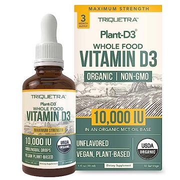 Organic Vitamin D3 10,000 IU - Plant D3, Vegan, Max Strength Sublingual Liquid D3 Drops - 200% Highe...