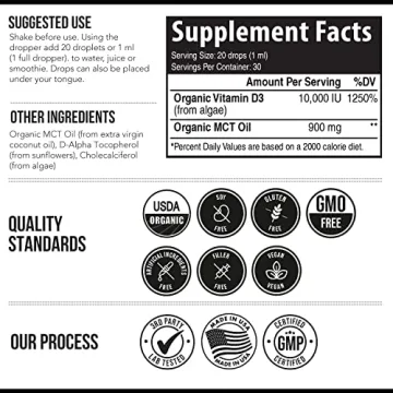 Organic Vitamin D3 10,000 IU Plant-Based High Absorption Drops