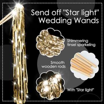 Simgoing 24 Pcs Lighted Wedding Wands LED Tinsel Wands Light up Streamers Sparklers for Wedding Send...