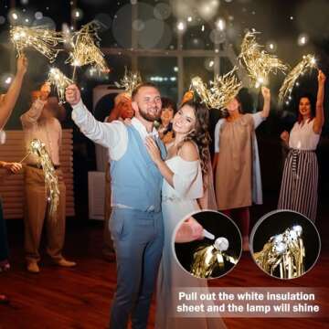 Simgoing 24 Pcs Lighted Wedding Wands LED Tinsel Wands Light up Streamers Sparklers for Wedding Send off and Exits Birthday Party Props Favors(Champagne Tinsel)