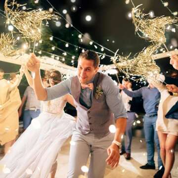 Simgoing 24 Pcs Lighted Wedding Wands LED Tinsel Wands Light up Streamers Sparklers for Wedding Send off and Exits Birthday Party Props Favors(Champagne Tinsel)