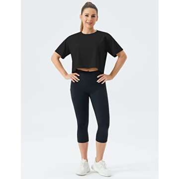 THE GYM PEOPLE Women's Workout Crop Top T-shirt Short Sleeve Boxy Yoga Running Cropped Basic Tee Black