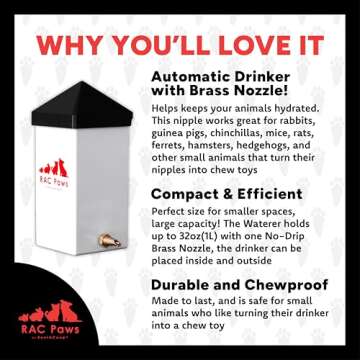 RentACoop No-Drip Small Animal Brass Nozzle Water Bottle. BPA Free. Best Water Bottle for Small Pet/Bunny/Ferret/Hamster/Guinea Pig/Rabbit Preferences