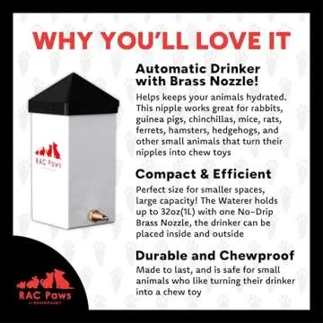 RentACoop No-Drip Small Animal Brass Nozzle Water Bottle. BPA Free. Best Water Bottle for Small Pet/Bunny/Ferret/Hamster/Guinea Pig/Rabbit Preferences