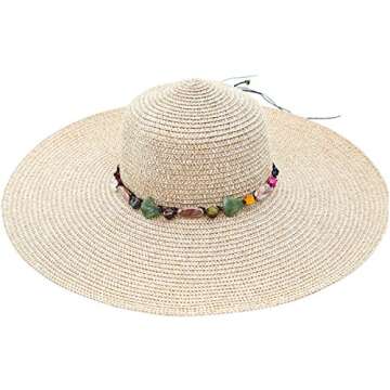 Lanzom Womens Wide Brim Summer Straw Hat Floppy Foldable Roll up Cap Beach Sun Hats UPF 50+(Style A-Khaki)