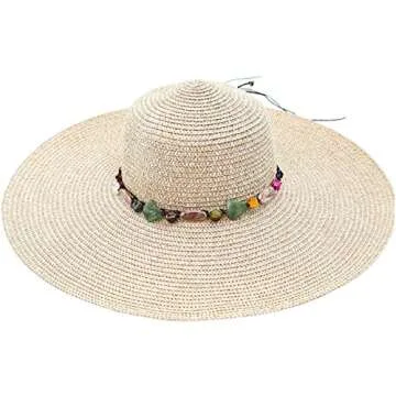 Lanzom Womens Wide Brim Summer Straw Hat Floppy Foldable Roll up Cap Beach Sun Hats UPF 50+(Style A-Khaki)