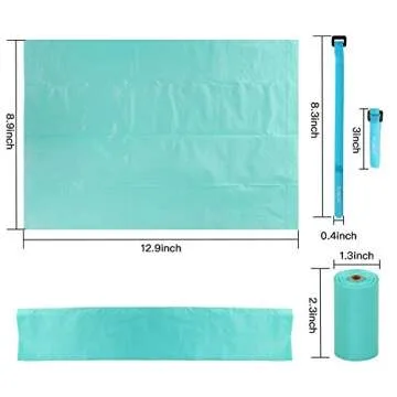 POQOD Dog Poop Bags - Leak-Proof Dog Waste Bags, Clean up Pet Poo Bag Refills 9 Rolls /135 Count, (Greenish-Blue) Includes Free Bone Dispenser and D-Ring Carabiners Clip