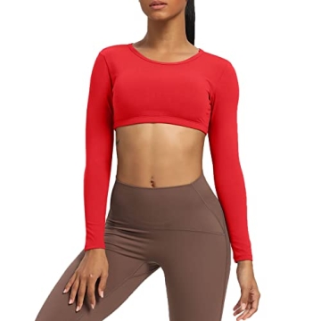 Aoxjox Long Sleeve Crop Top for Women with Padded Support