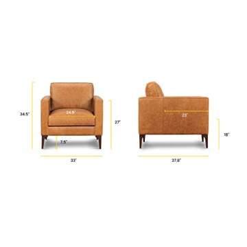 POLY & BARK Mateo Lounge Chair in Full-Grain Pure-Aniline Italian Leather, Cognac Tan