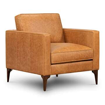 POLY & BARK Mateo Lounge Chair in Full-Grain Pure-Aniline Italian Leather, Cognac Tan