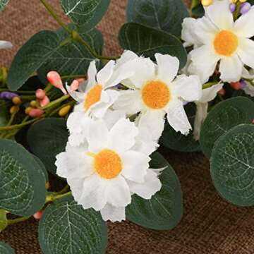 VioletEverGarden Artificial Spring Wreath,20” White Daisy Wreath with Colorful Berries Spring and Summer Wreath Flower Wreath for Front Door Wall Window Party Festival Wedding Decor