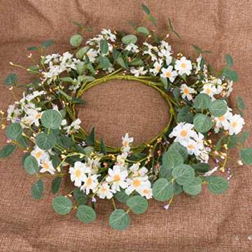 VioletEverGarden Artificial Spring Wreath,20” White Daisy Wreath with Colorful Berries Spring and Summer Wreath Flower Wreath for Front Door Wall Window Party Festival Wedding Decor